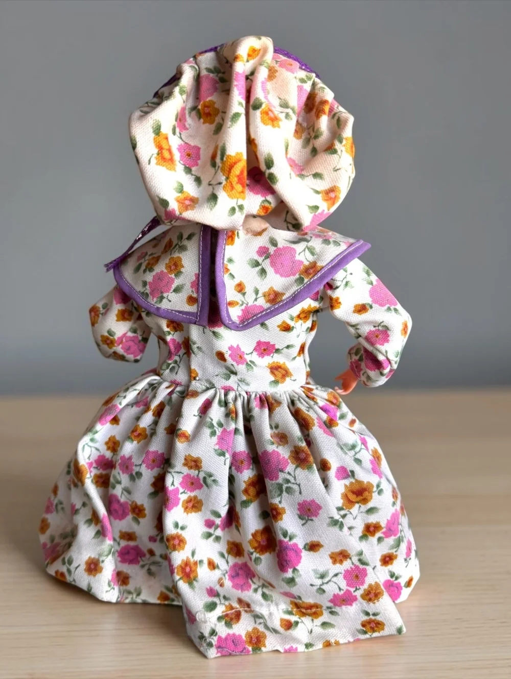 Vintage 1950s Grandma Doll with Floral Dress and Wire Glasses, Mid-Century